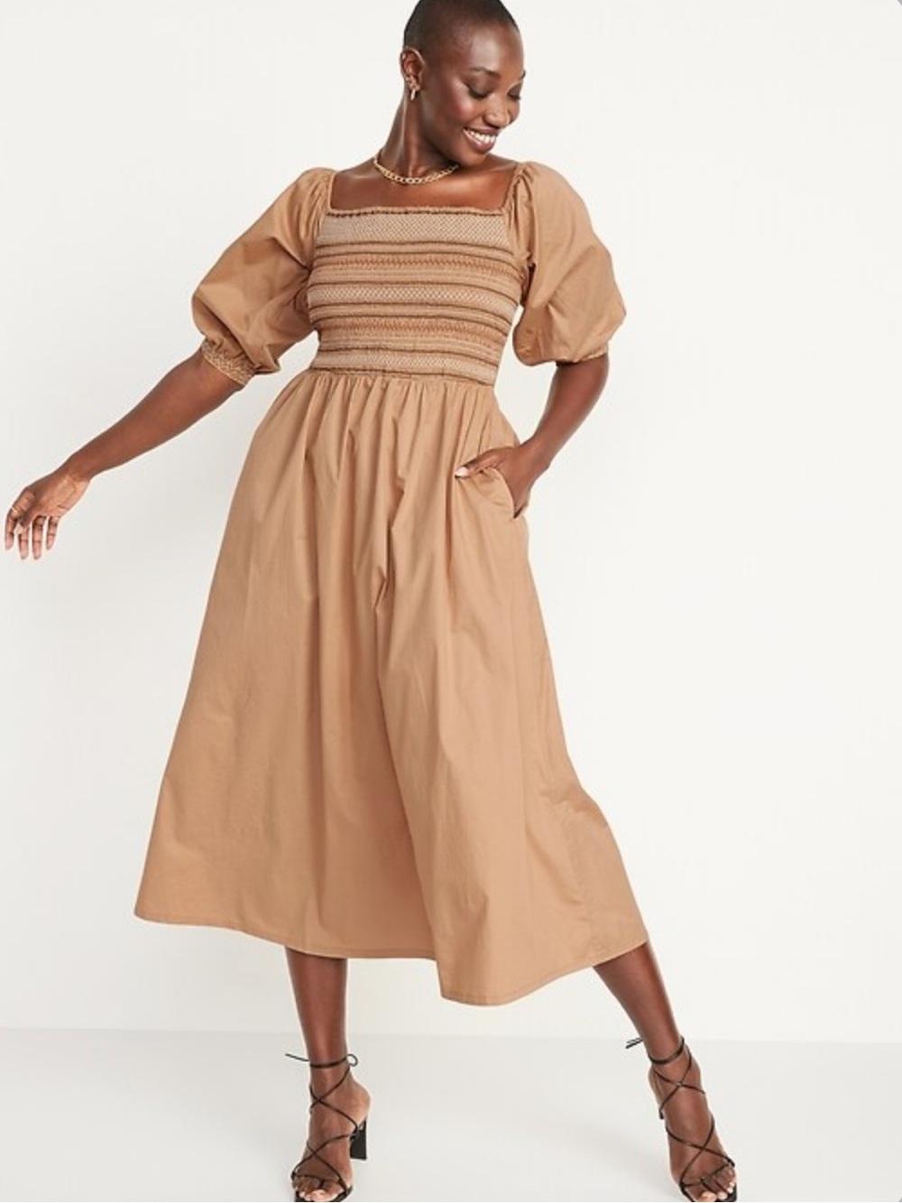 Old Navy Off Shoulder Smocked Poplin Cotton Midi Dress - Picture 14 of 16